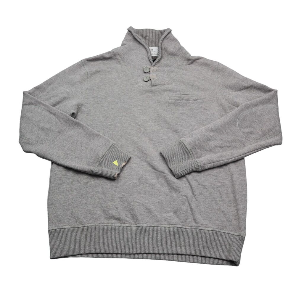 Mark Law Sweater Mens L Gray Long Sleeve Collared Button Pocket Knit Pullover
